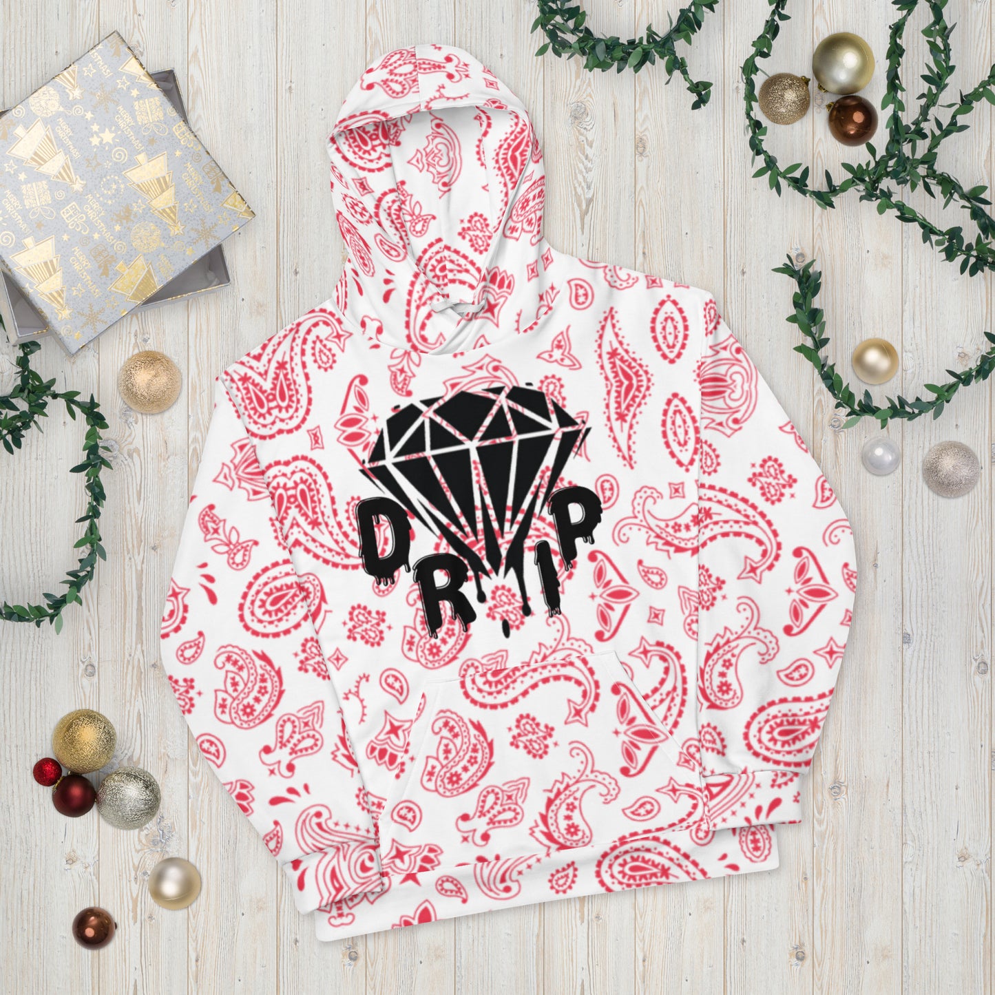 Red Bandana Diamond Drip Unisex Hoodie